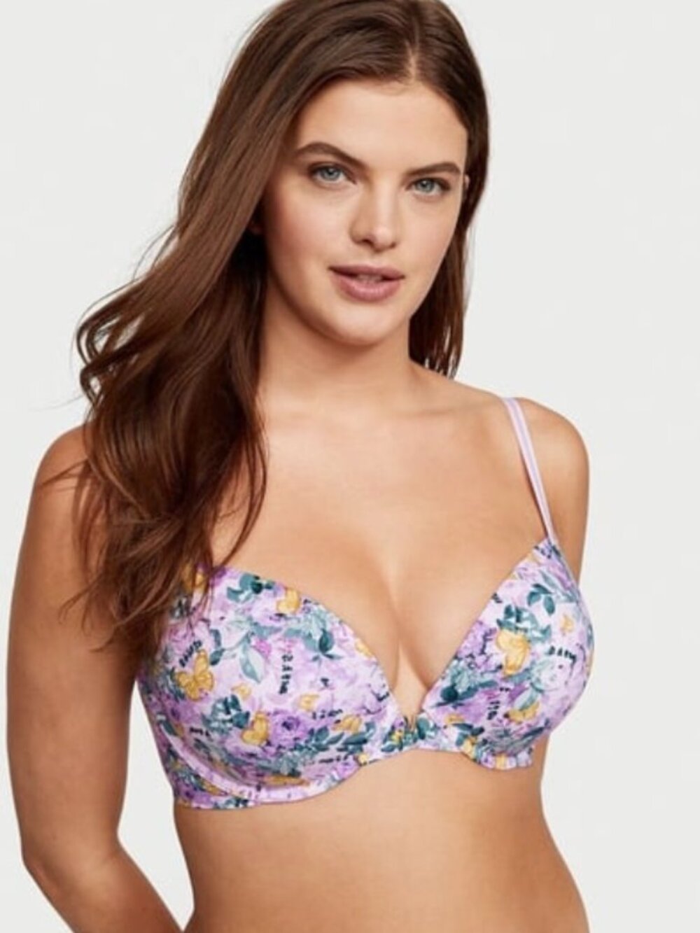 Victoria's Secret Push-Up Plunge Bra - Purple Garden Butterflies Size 36DDD/36F